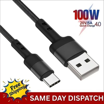 USB A to USB-C Cable Braided Fast Charger Type C Lead For iPhone 15 16 / Samsung - Image 1 of 4