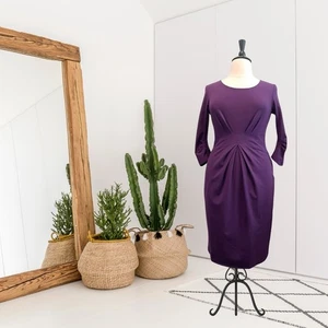 Abito completo Lafayette 148 NY donna 12 tubino misto lana vita raccolta viola - Foto 1 di 13