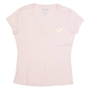 TRUE RELIGION Womens T-Shirt Pink V-Neck M - Picture 1 of 6