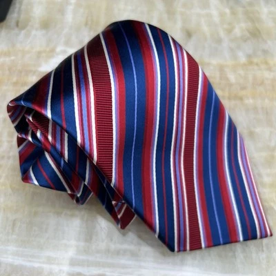 Corbata a Rayas Vintage David Donahue Rojo Blanco Azul Color Seda Hecha a Mano EE. UU. Foto 1 de 4