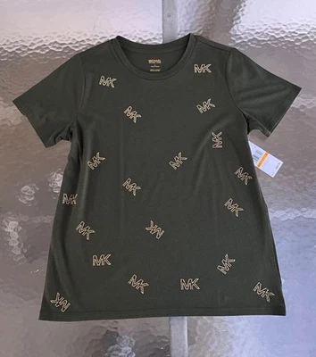 Camiseta Top MICHAEL KORS Precio de venta sugerido por el fabricante 88 USD IVY/Oro Tachonado Logo Talla S M XL NUEVA CON ETIQUETAS Foto 1 de 4