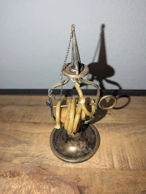 18th Century Antique Primitive Brass Wax Jack  Candle Stand With Snuffer & Wax - Image 1 of 4