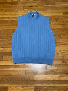 Fairway & Greene Sweater Vest Mens 2XL Blue Golf Italian Merino Wool 1/4 Zip - Picture 1 of 4