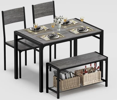 Juego de Mesa de Comedor 43.3" para 4, Mesa de Cocina con Banco y 2 Sillas Moderno Rectángulo Foto 1 de 4