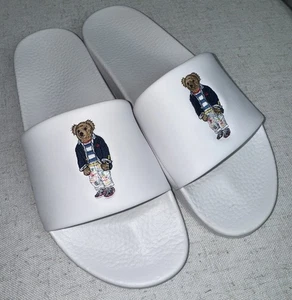 POLO Ralph Lauren Bear Edition Men's Slides Sandals Slipper Preppy White Size 14 - Picture 1 of 3