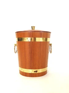 MID CENTURY DANISH MODERN TEAK ICE BUCKET DENMARK? RETRO BAR - Picture 1 of 10