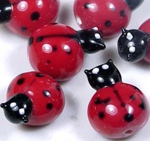 Lampwork Handmade Glass Ladybug Beads 18x15mm (6) - Picture 1 of 2