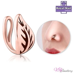 Rosévergoldeter Clip On Nasenstecker Chirurgenstahl ohne Piercing Manschette Blatt Ring - Bild 1 von 1