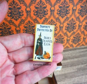PROPERTY PROTECT BY RATS SIGN ~ DOLLHOUSE MINIATURE ~ HALLOWEEN - Picture 1 of 1