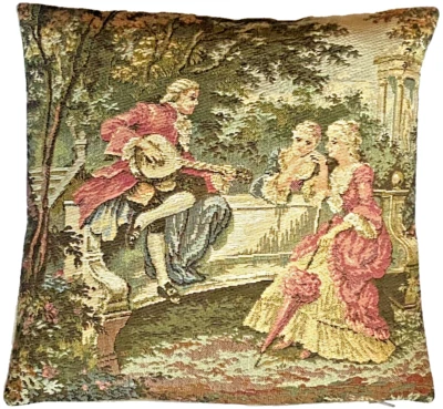 FRANCOIS BOUCHER JARDIN/L 13" X 13" BELGIAN TAPESTRY CUSHION COVER WITH ZIP, 18L - Image 1 of 4