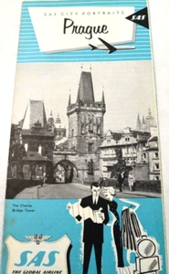 Prague SAS City Portraits Scandinavian Airlines Tour Folded Rack Pamphlet 1960 - Picture 1 of 6
