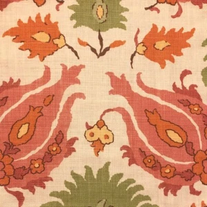 BRUNSCHWIG & FILS Kashmiri Leinen rosa grün geblümt Baumwollrest Neu - Bild 1 von 1
