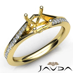 Princess Pave Setting Semi Mount Diamond Engagement Ring 14k Yellow Gold 0.35Ctw - Picture 1 of 7