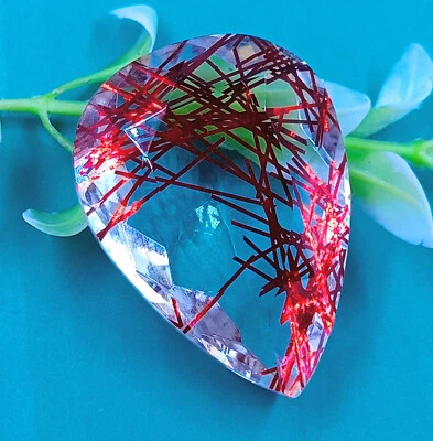 70 Ct Lab Created EGL Certified Red Rutilated Quartz Pear Cut Loose Gemstone KKP - Image 1 of 4