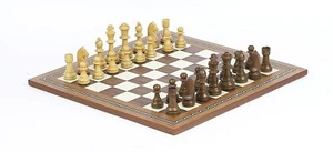 Staunton Design Chessmen with Two Extra Queens & Mosaic Chessboard - Picture 1 of 5