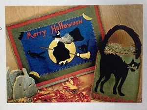 Vintage rosmarino coniglio buon Halloween appendiabiti da parete e dolcetto o trattamento borsa modello feltro - Foto 1 di 3