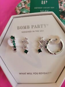Bomb Party May 2023 Earrings Let's Be In The Moment Lab Created Emerald 5925