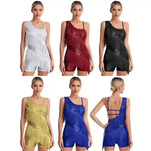 Womens Jumpsuit Ballroom Bodysuit Modern Leotard Glittery Outfit Tango Costume - Picture 1 of 54