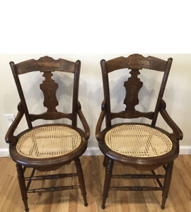 2 Antique Ornate Cane Rattan Chairs