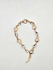 Stunning Sweetheart Bracelet Gold Plated Rhodium with Rhinestone Hearts 7.5 inch - Picture 1 of 9
