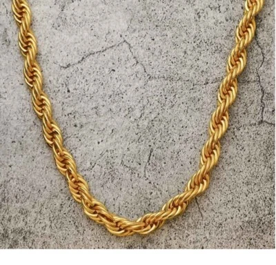 Collar de cadena de cuerda brillante grueso italiano relleno de oro amarillo de 18 quilates real de 4 mm 16"-32" Foto 1 de 2