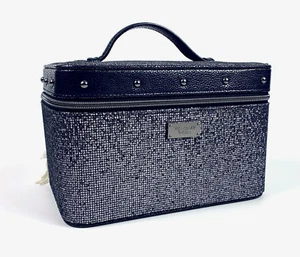 Victoria’s Secret Glitter Mesh Runway Vanity Train Case Makeup Bag~BLACK/GRAY - Picture 1 of 5
