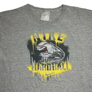 Vintage Nike Baseball Hardball Grey Tee Shirt Cartoon Art Youth XL 90s Y2K - Picture 1 of 9