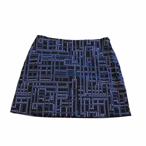 Express stretch geometric mini skirt blue black size 1/2 - Picture 1 of 5