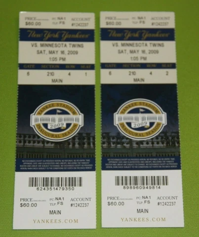 New York Yankees Ticket Stub | May 16 2009 | Joe Mauer HR Cover
