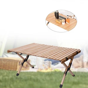 Folding Camping Table Wood Roll Up Portable Outdoor Picnic BBQ Desk Beach Table - Picture 1 of 22
