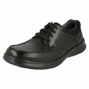 Zapatos informales con cordones Clarks 'Cotrell Edge' de cuero liso negro para hombre - ajuste G & H - Imagen 1 de 18