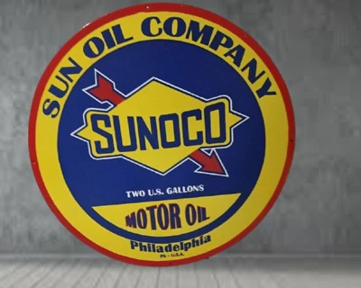 Sunoco Motor Oil  Porcelain Enamel Heavy Metal Sign 30  Inches Double  Side - Image 1 of 4