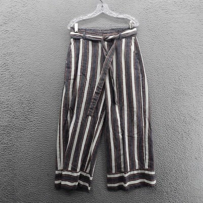 Banana Republic Blake Paperbag Linen Blend Crop Pants 6 Gray Stripe Womens Belt - Image 1 of 4
