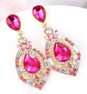 DESLUMBRANTES Pendientes Betsey Johnson Diamantes de Imitación ROSA Gran Princesa JOYA Caramelo - Imagen 1 de 4