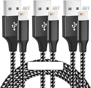 Charger 3Pack 10FT Nylon Braided Cable Fast Charging Compatible With iPhone - Picture 1 of 5