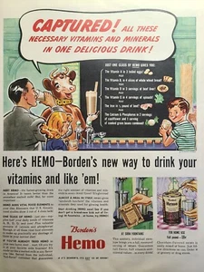 Borden's Hemo Chocolate-Flavored Drink Mix Soda Fountain Vintage Print Ad 1942 - Picture 1 of 4