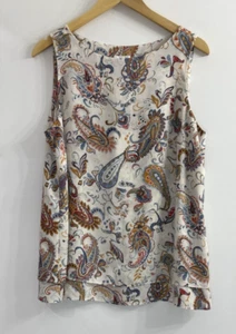 Top J. Jill Medium Crema Positivamente Paisley Senza Maniche a Strati Boho Leggero - Foto 1 di 11