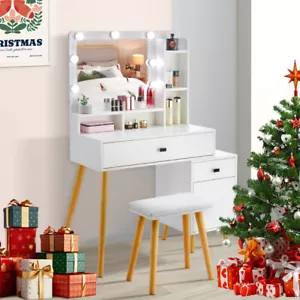 Schminktisch Hocker Set Schminktisch mit Spiegel und Schublade Schlafzimmermöbel - Bild 1 von 15
