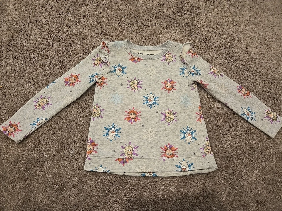 Moletom infantil meninas Disney Jumping Beans Crew tamanho 5T Frozen Anna, Elsa, Olaf - Imagem 1 de 3