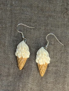Miniature Ice Cream Cone Dangle Earrings Kawaii Foodie Novelty Sweet Summer Gift - Picture 1 of 5