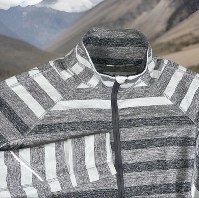 Lululemon Race Your Pace 1/2 Zip Pullover Marshmallow Stripe Double Zip Size 8 - Image 1 of 4