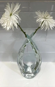 Moderne einzigartige Knospenvase mundgeblasene Glaskunstvase klar und weiß schwer 12" Vase - Bild 1 von 16