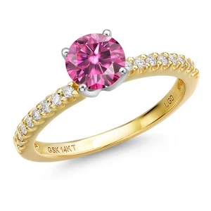 14K 2-Tone Gold Gemstone Birthstone Lab Grown Diamond Engagement Ring | Size 5-9 - Picture 1 of 91