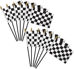 1 Dozen Black & White Checkered 4x6in Mini Handheld Racing Stick Flags - Picture 1 of 2