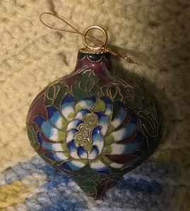 Teardrop Cloisonné Floral Designs Ornament with Fuchsia Blue Green and Gold - Picture 1 of 2