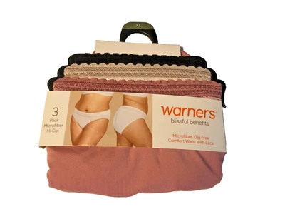 New Warners Blissful Benefits Miid Waist Hi-Cut Panties 3 Package XL - Image 1 of 2