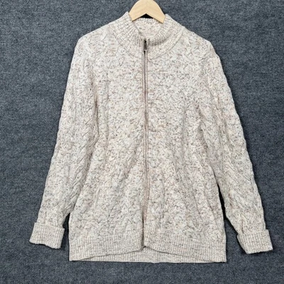Lands' End Size XL Sweater Cardigan Ivory Drifter Cable Knit Chunky Space Dye - Image 1 of 4