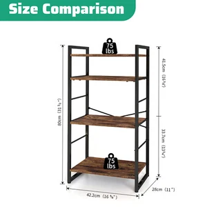 4 Tier Adjustable Metal Bookshelf for Study Bedroom Living Room Kitchen Brown - Picture 1 of 7