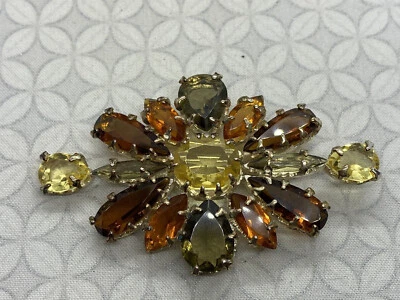 Broche Diseño Kendra Scott Grande Floral Broche Prendedor Amarillo Ámbar Dorado Marrón Foto 1 de 4