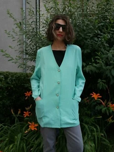 Oversize Blazer S M Jacket 90er Pastel Mint Green True Vintage 90s Preppy Jacket - Picture 1 of 7